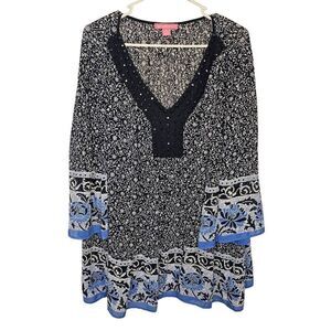 Women Within sheer boho tunic multicolor bling beads detail rayon/polyester Size